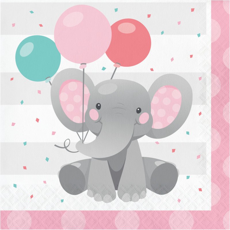 16 serviettes 33 cm ÉLÉPHANT ROSE