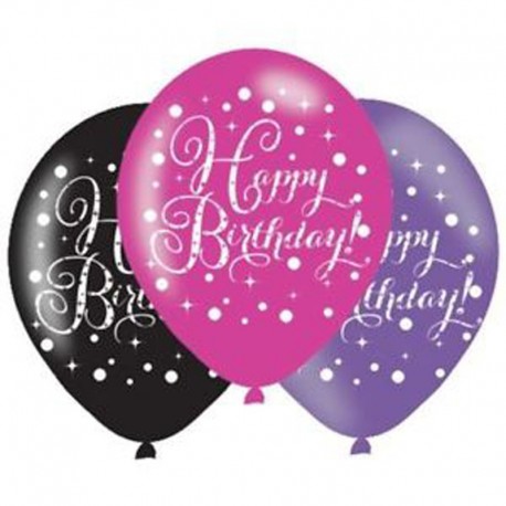 8 ballons en latex roses élégants « Joyeux anniversaire »