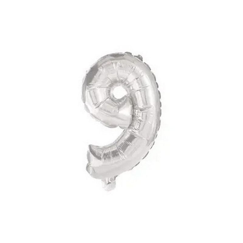 PALLONCINO NUMERO 9, 32 CM, ARGENTO