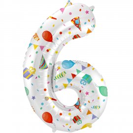 Number 6 Joyful Party balloon, 86 cm