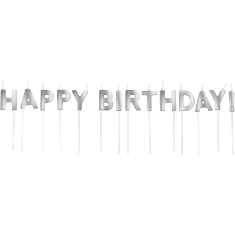 14 candele d'argento di buon compleanno