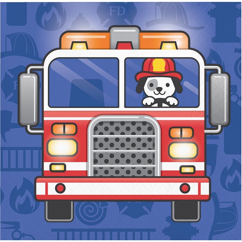 16 TOVAGLIOLI 25 CM CAMION DEI POMPIERI IN FIAMME
