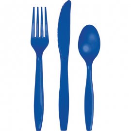 18 CUBIERTOS PLASTICO PREMIUM COBALT
