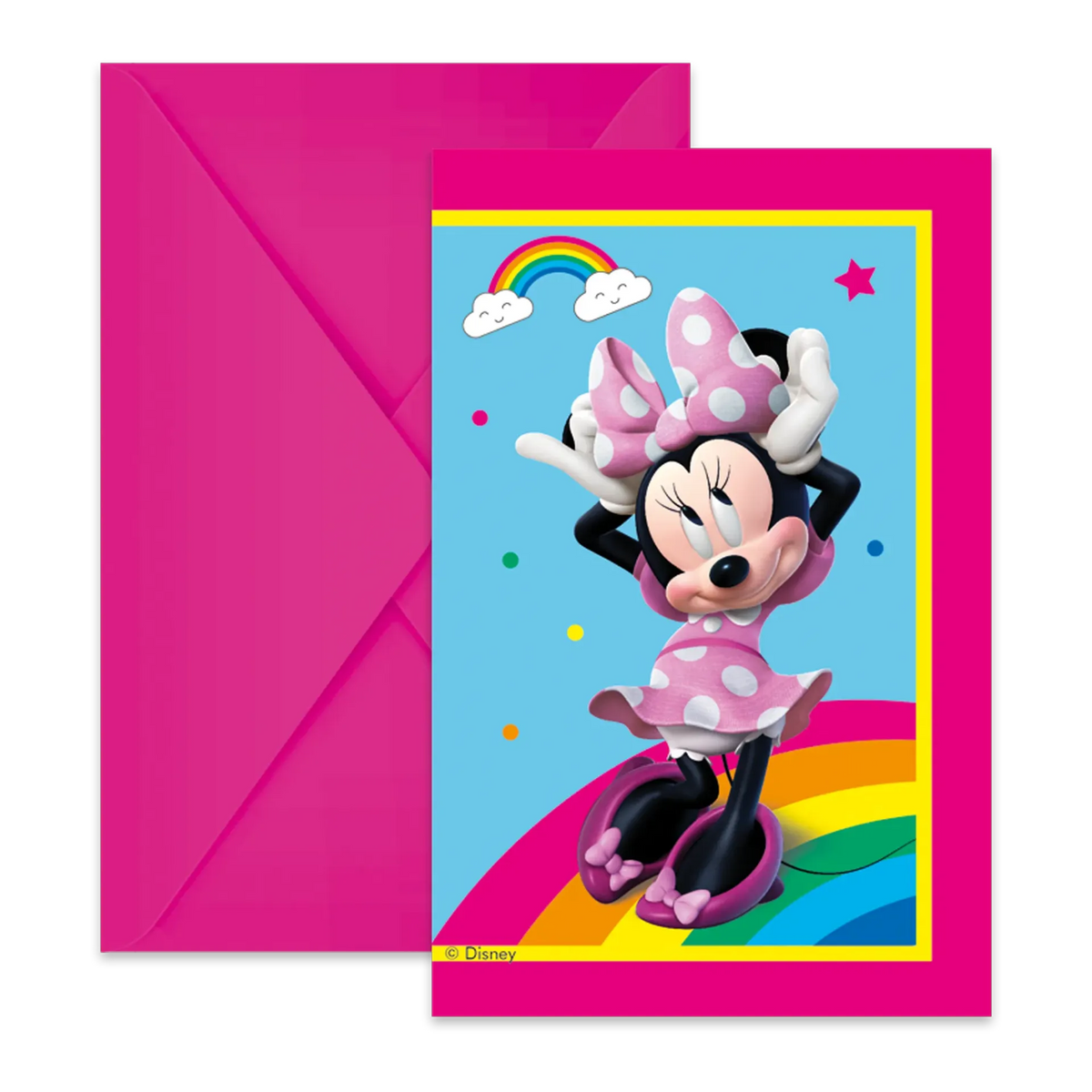 6 INVITI MINNIE ARCOBALENO