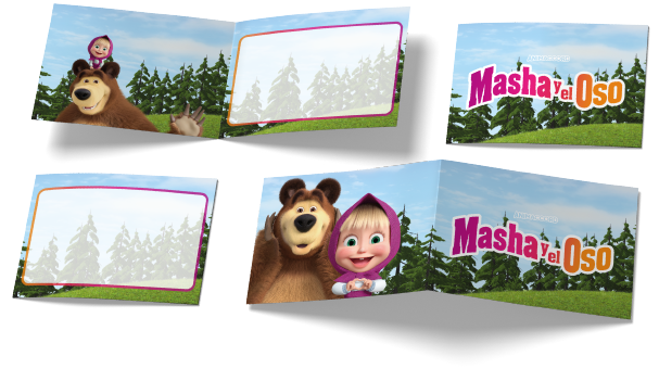 6 Invitaciones Masha Y El Oso 240 x 80 mm