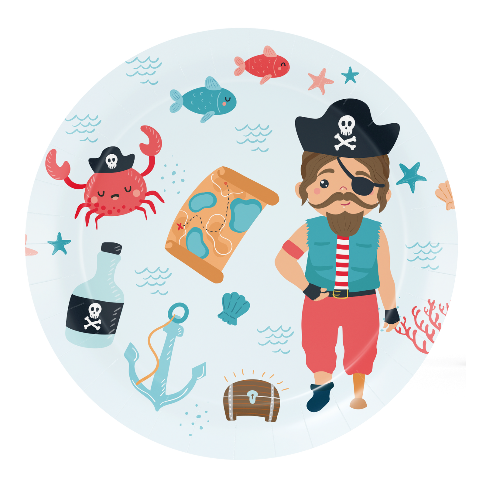 8 assiettes à thème pirate de 18 cm