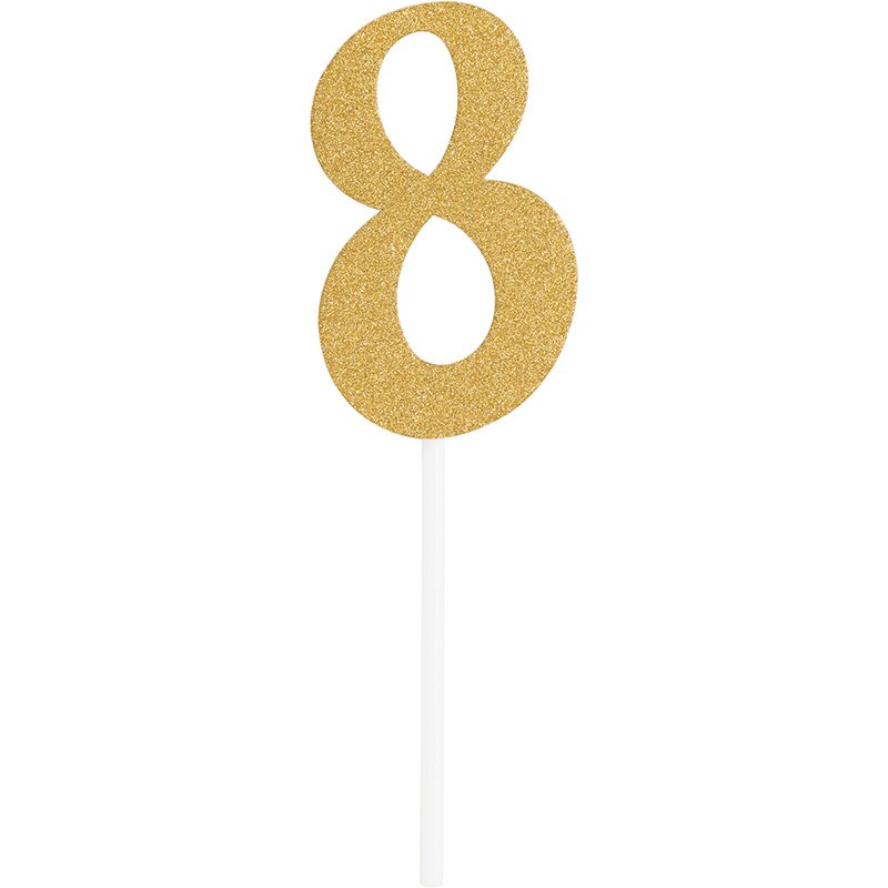 DÉCORATION DE GÂTEAU CHIFFRE 8 PAILLETTES DORÉES