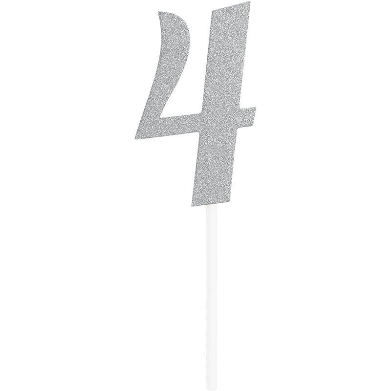 Decoración Pastel 4 Plata Glitter