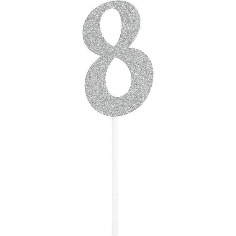 Decorazione per torta 8 glitter argento