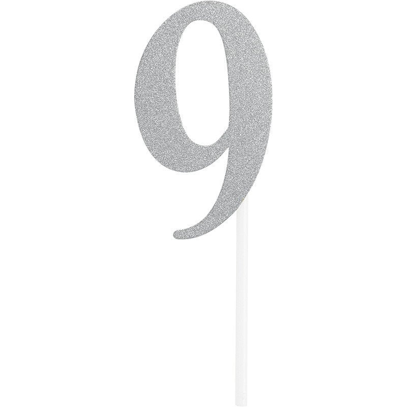 Decoración Pastel 9 Plata Glitter