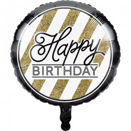 GLOBO FOIL 45 CM HAPPY BDAY BLACK & GOLD