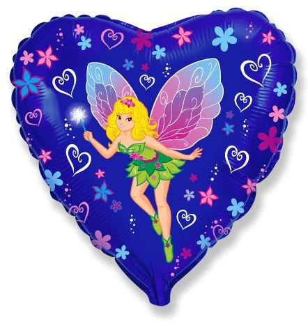 Ballon en forme de cœur avec une dame papillon, 45 cm