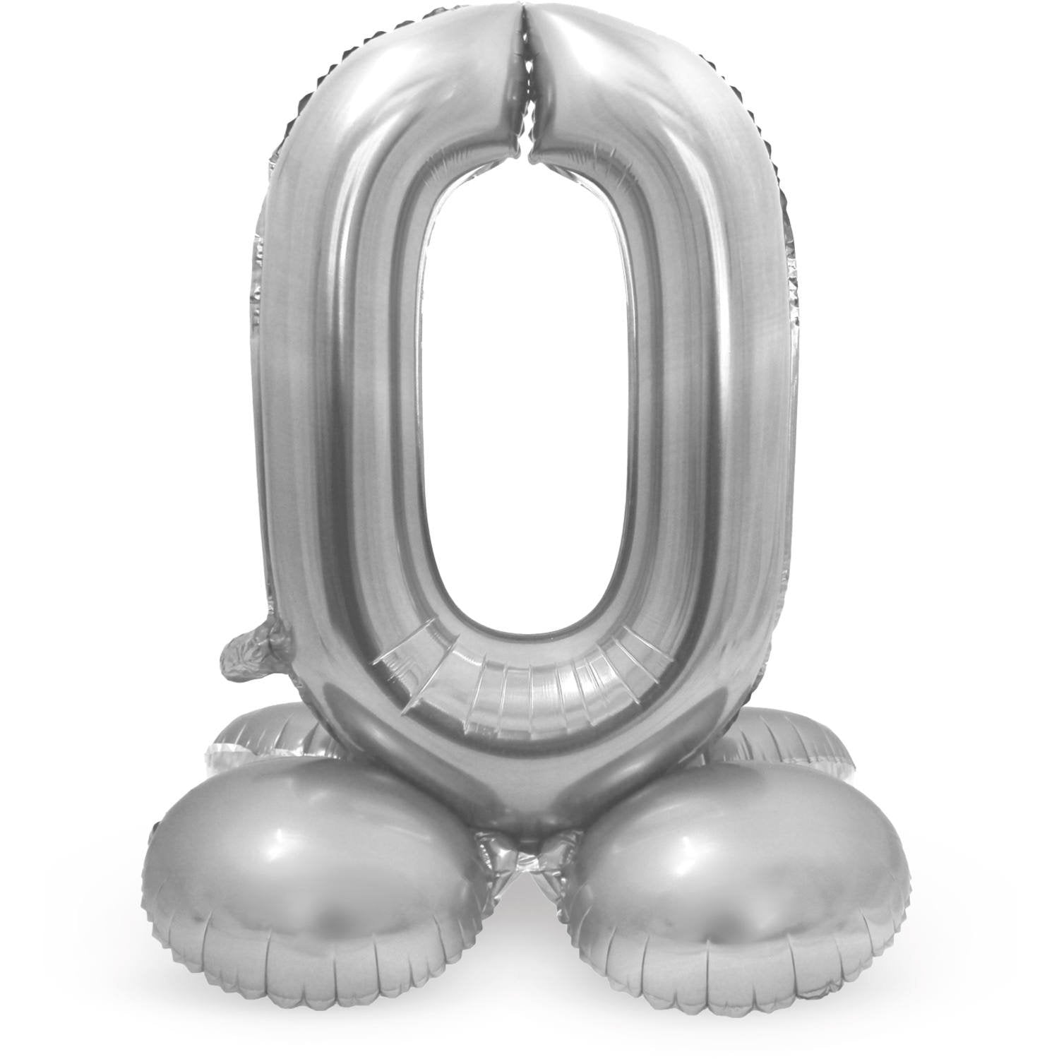 Palloncino numero 0, 72 cm, argento, con supporto
