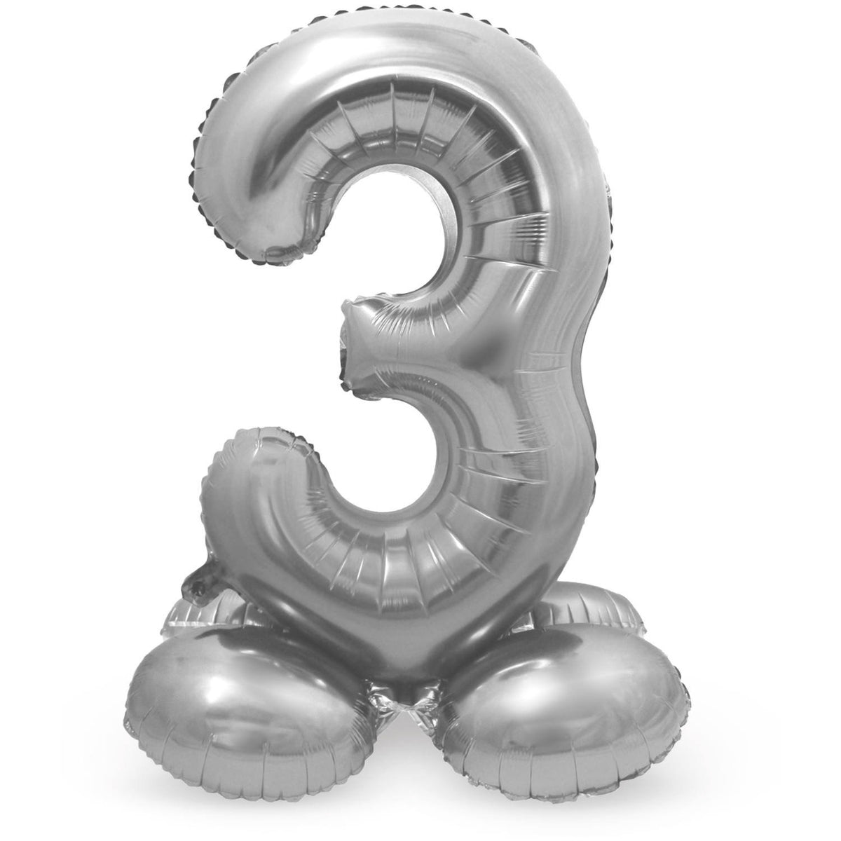 Palloncino numero 3, 72 cm, argento, con supporto
