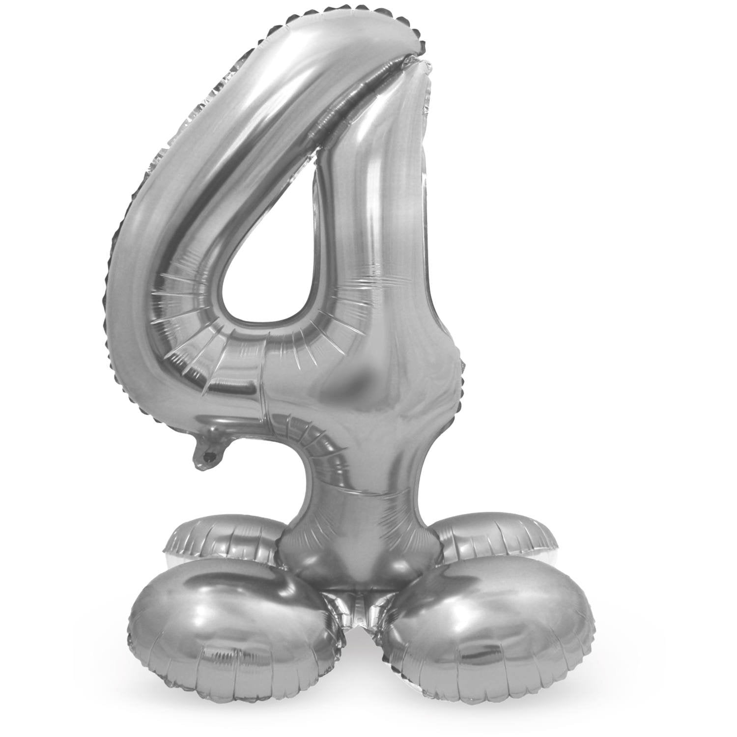 Palloncino numero 4, 72 cm, argento, con supporto