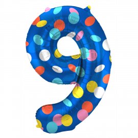 Ballon numéro 9 à pois colorés 86 cm