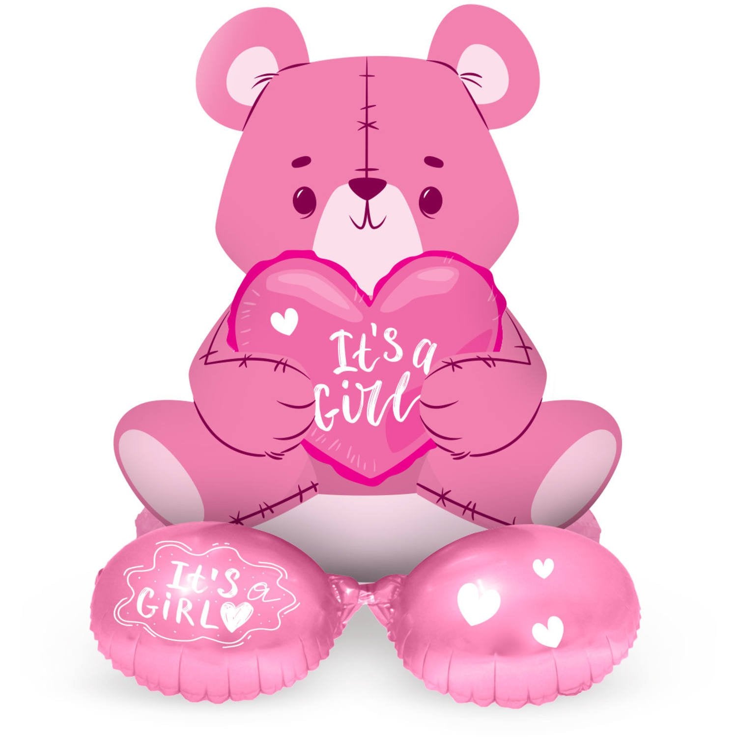 Palloncino Orsetto Rosa con Base 61 cm