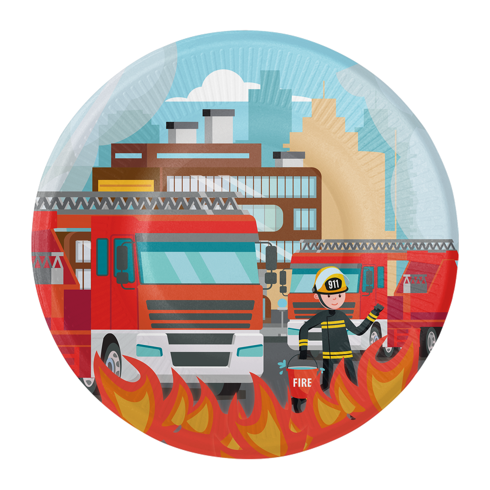 8 PLATOS 18 CM FLAMING FIRE TRUCK