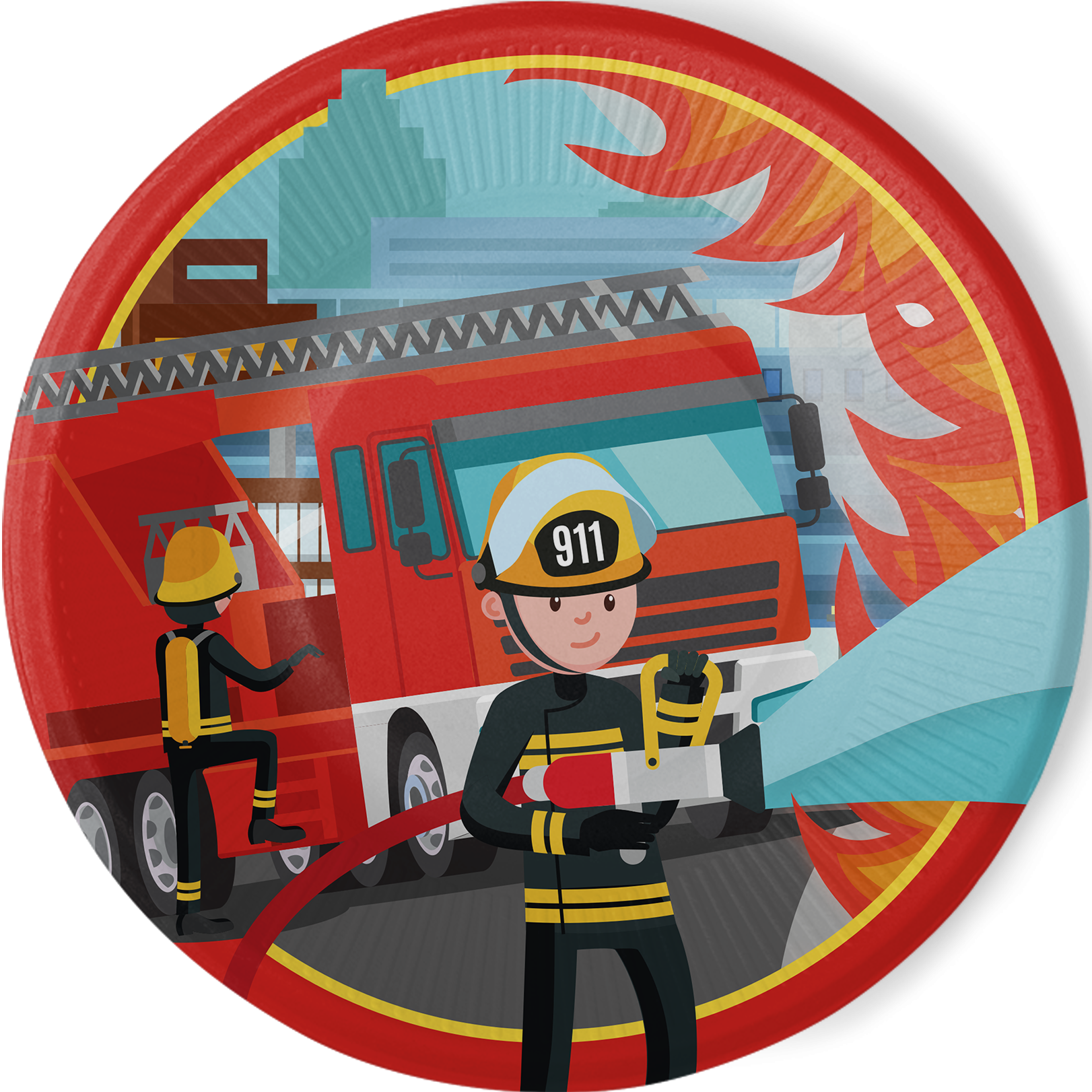 8 PLATOS 23 CM FLAMING FIRE TRUCK