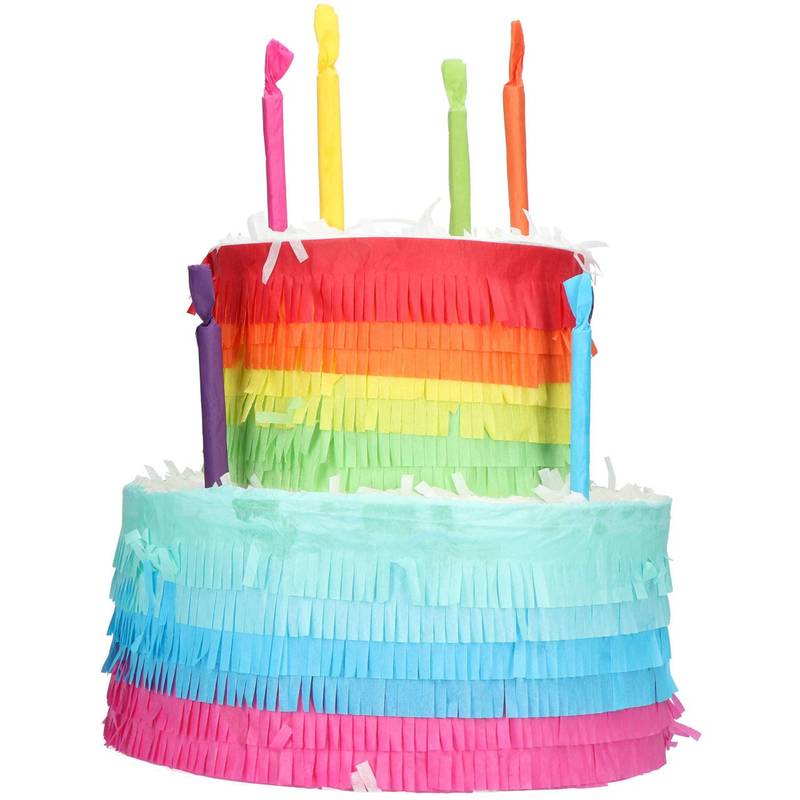 Piñata a forma di torta arcobaleno 25x23 cm